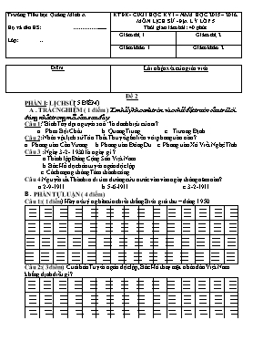 Đề kiểm tra định kỳ cuối học kỳ 1 môn Lịch sử, Địa lý Lớp 5 - Đề 2 - Năm học 2015-2016 - Trường TH Quảng Minh A (Có đáp án)